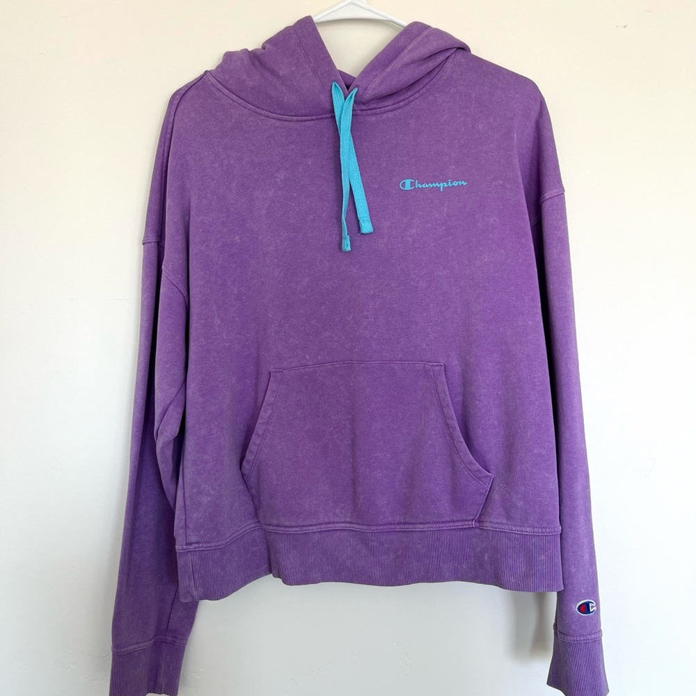 Champion Lavender Hoodie with Teal Strings